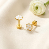 Golden Stainless Steel Zircon Stud Earrings - 124