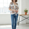 Women's Trendy Floral Pattern Down V-neck Top