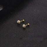 Golden Stainless Steel Pearl Stud Earrings - 116