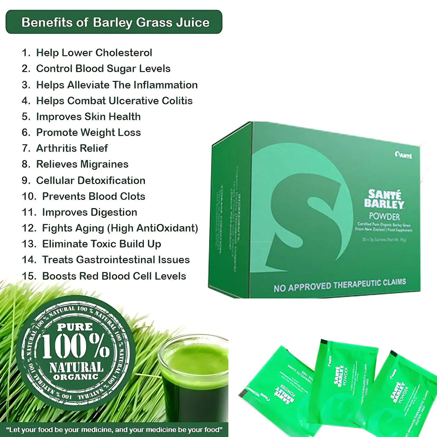 Sante Barley Powder With Stevia - 3g x 10 Sachets