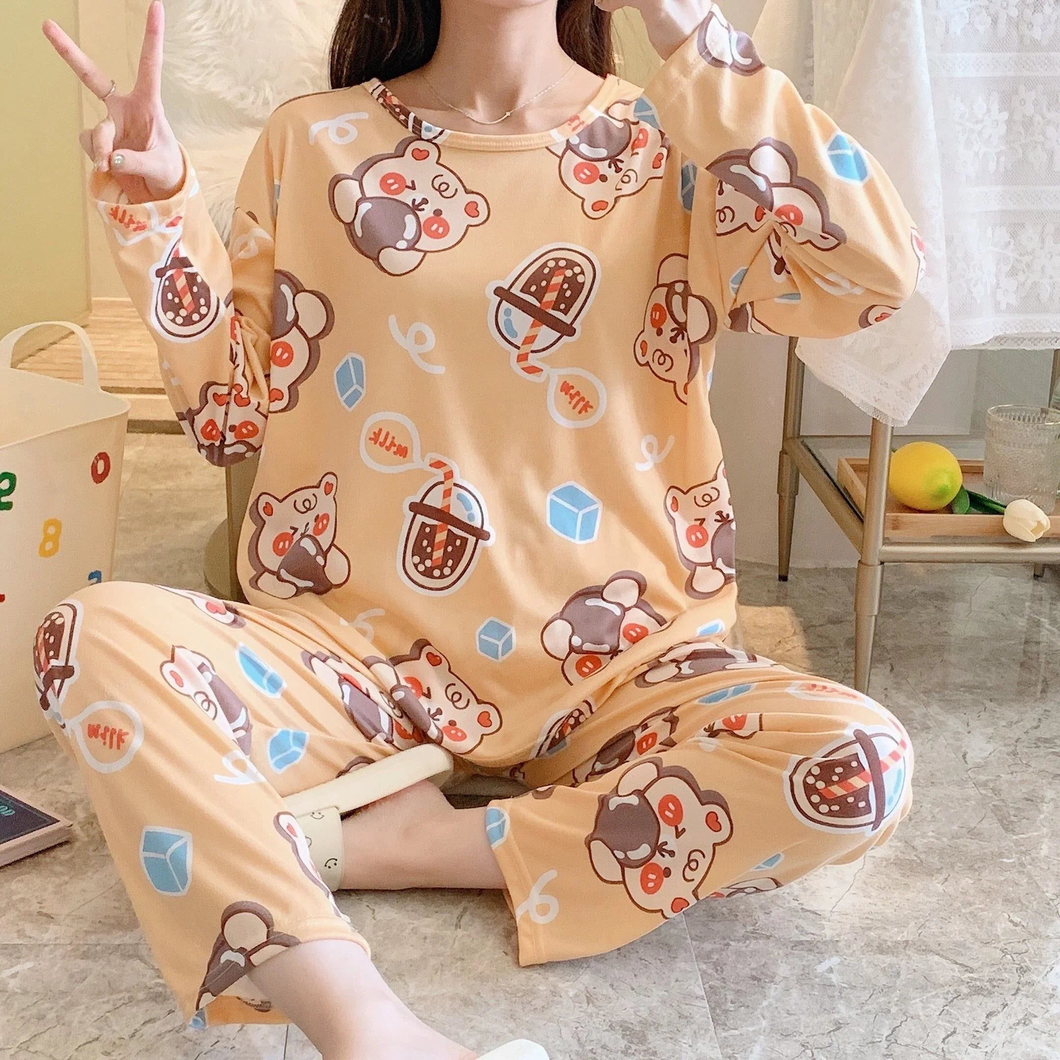 Summer Women's Korean Fashion Pajamas 2 Pcs Set - 966#