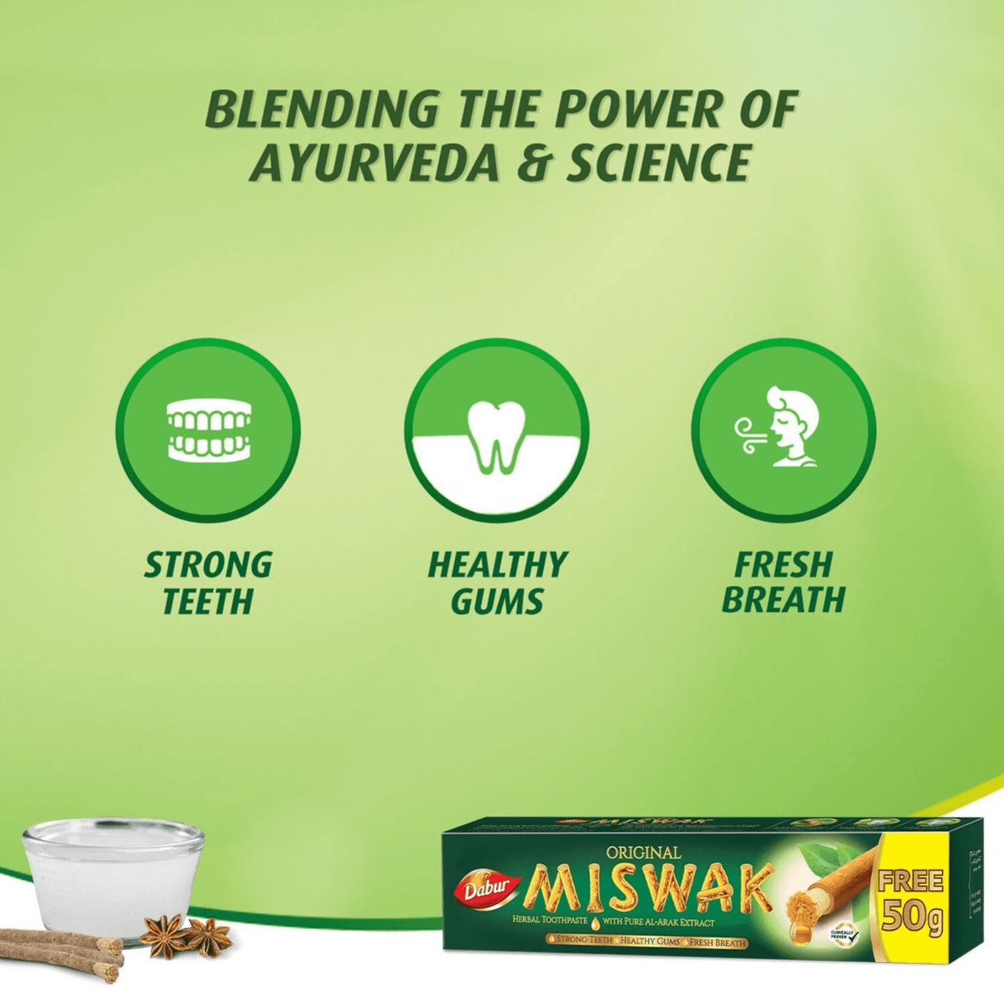 Dabur Original Miswak Herbal Toothpaste - 120g+50g