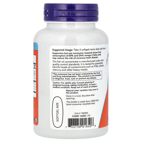 Now Molecularly Distilled Omega-3 Fish Oil - 100 Softgels