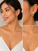 Korean Celeste Clover Crystal Necklace & Earrings Jewelry Set - FJ241