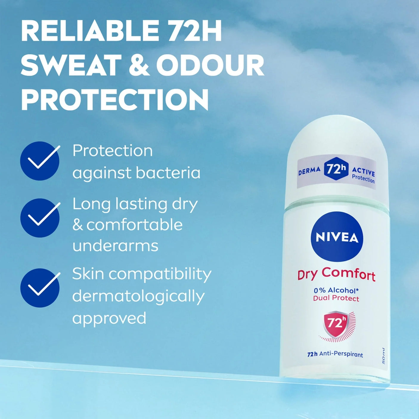 Nivea Dry Comfort Dual Protect 72H Deodorant Roll-On - 50ml