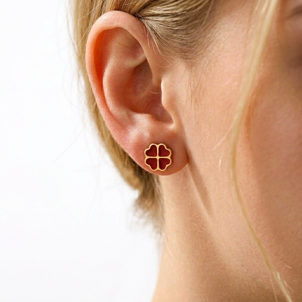 Golden Stainless Steel Zircon Stud Earrings - 124