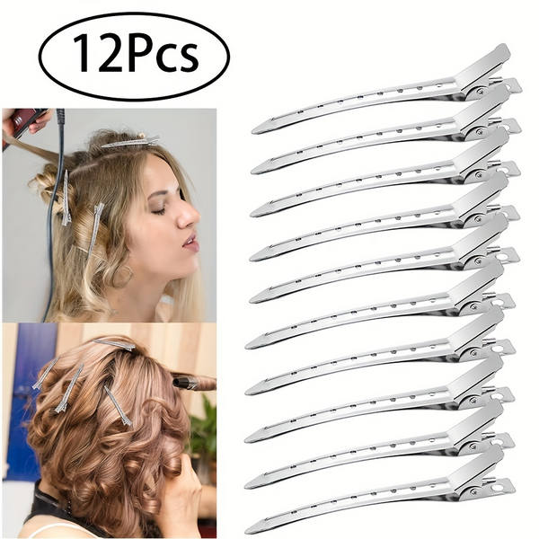 Saloon Stainless Steel Hairdressing Hair Clips - 12 Pcs