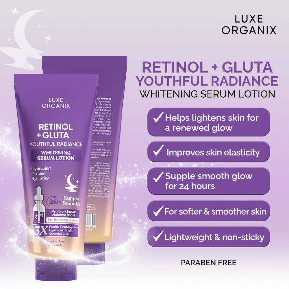Luxe Organix Retinol + Gluta Youthful Radiance Brightening Serum Lotion - 350ml