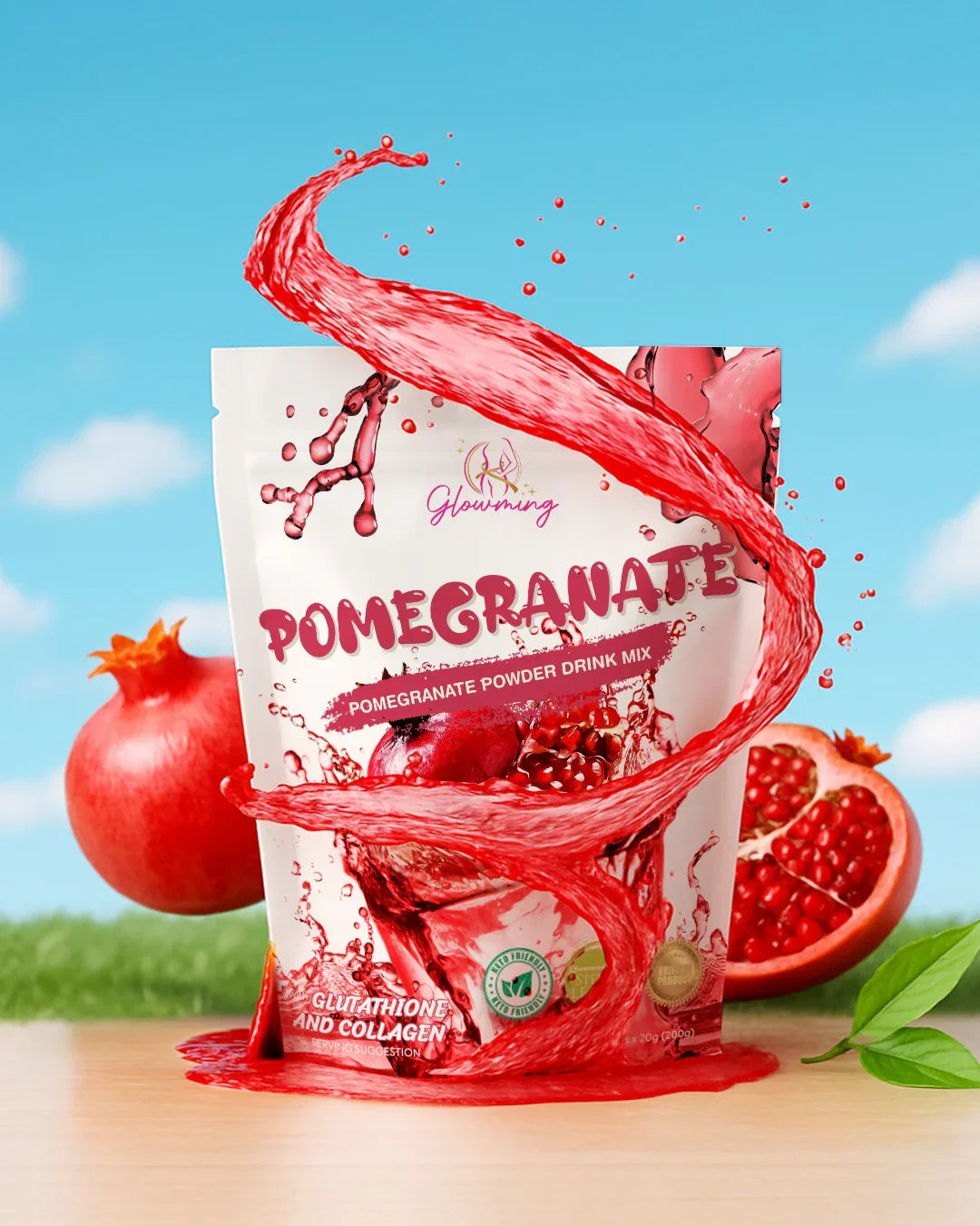 Glowming Pomegranate Powder Drink Mix - 10 Sachets x 20g  Pinoy Hyper  Kuwait