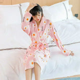 Long Sleeves Comfortable Flannel Bathrobe Coral Fleece