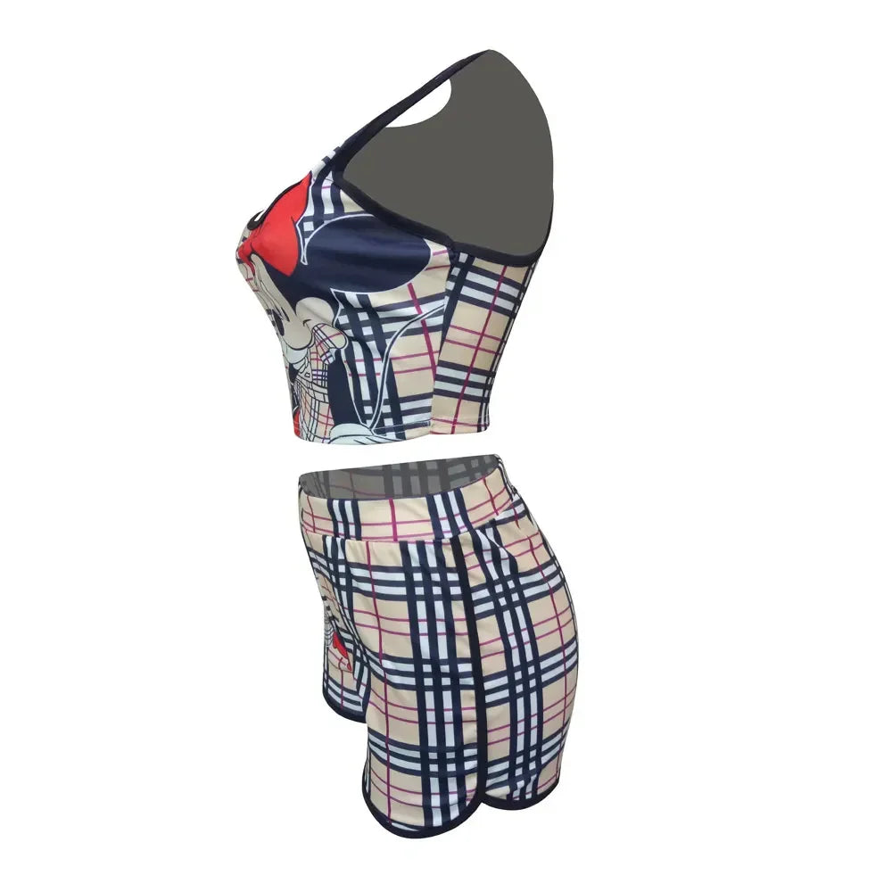 Fashion Plaid Crop Top & Shorts Set