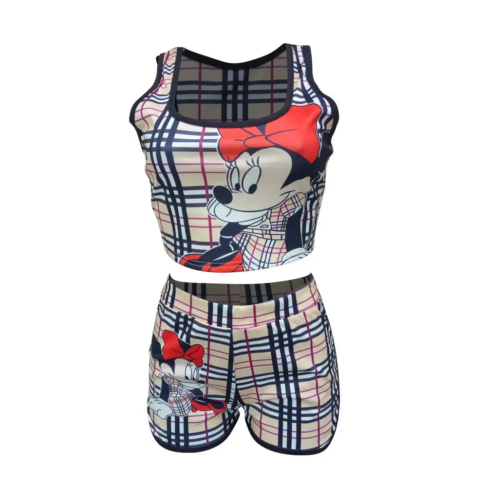 Fashion Plaid Crop Top & Shorts Set