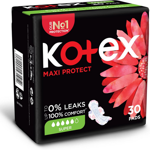Kotex Maxi Protect Thick Pads Super Size With Wings - 30 Pads