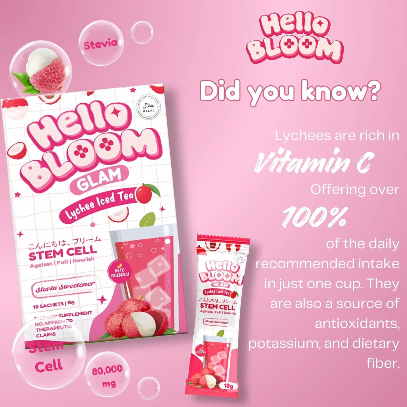 Hello Bloom Glam Lychee Iced Tea Juice Drink - 10s × 18g (180g)