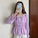 Women's Croptop Vintage Retro Square Shirring Blouse Dress