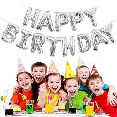 Happy Birthday Balloons Banner 13 Pcs Set (Silver)