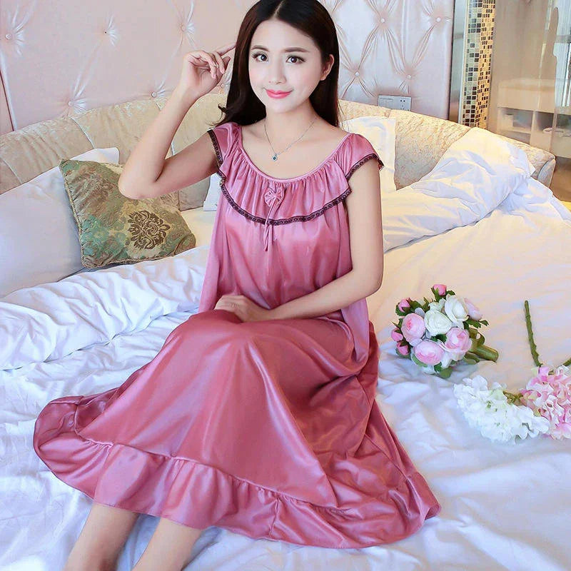 Silk Blend Satin Lace Nightgown Sleepwear