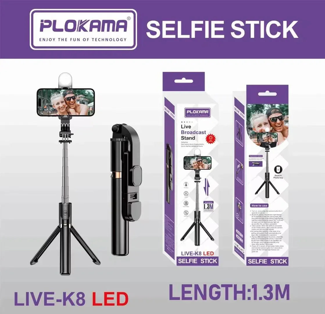 Plokama Live Broadcast Multifunctional Selfie Stick LIVE-K8 LED