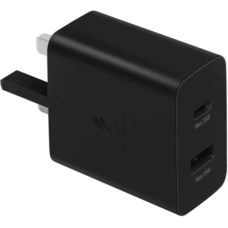 محول شحن سريع أصلي من سامسونج بقوة 35 وات، USB-C، USB-A