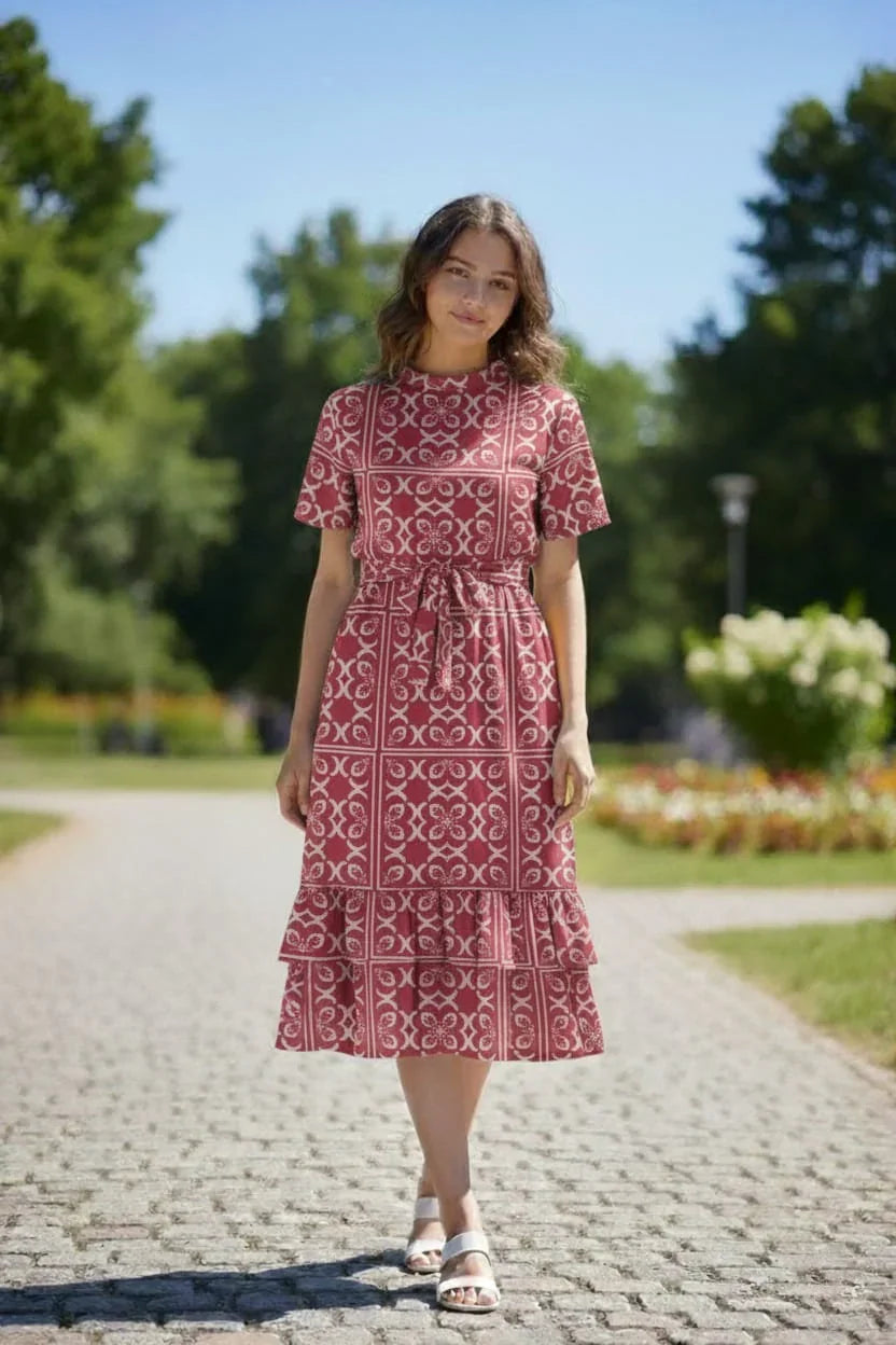 Women's Trendy Belted A-Line Midi Dress