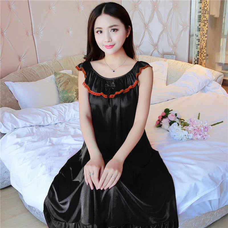 Silk Blend Satin Lace Nightgown Sleepwear