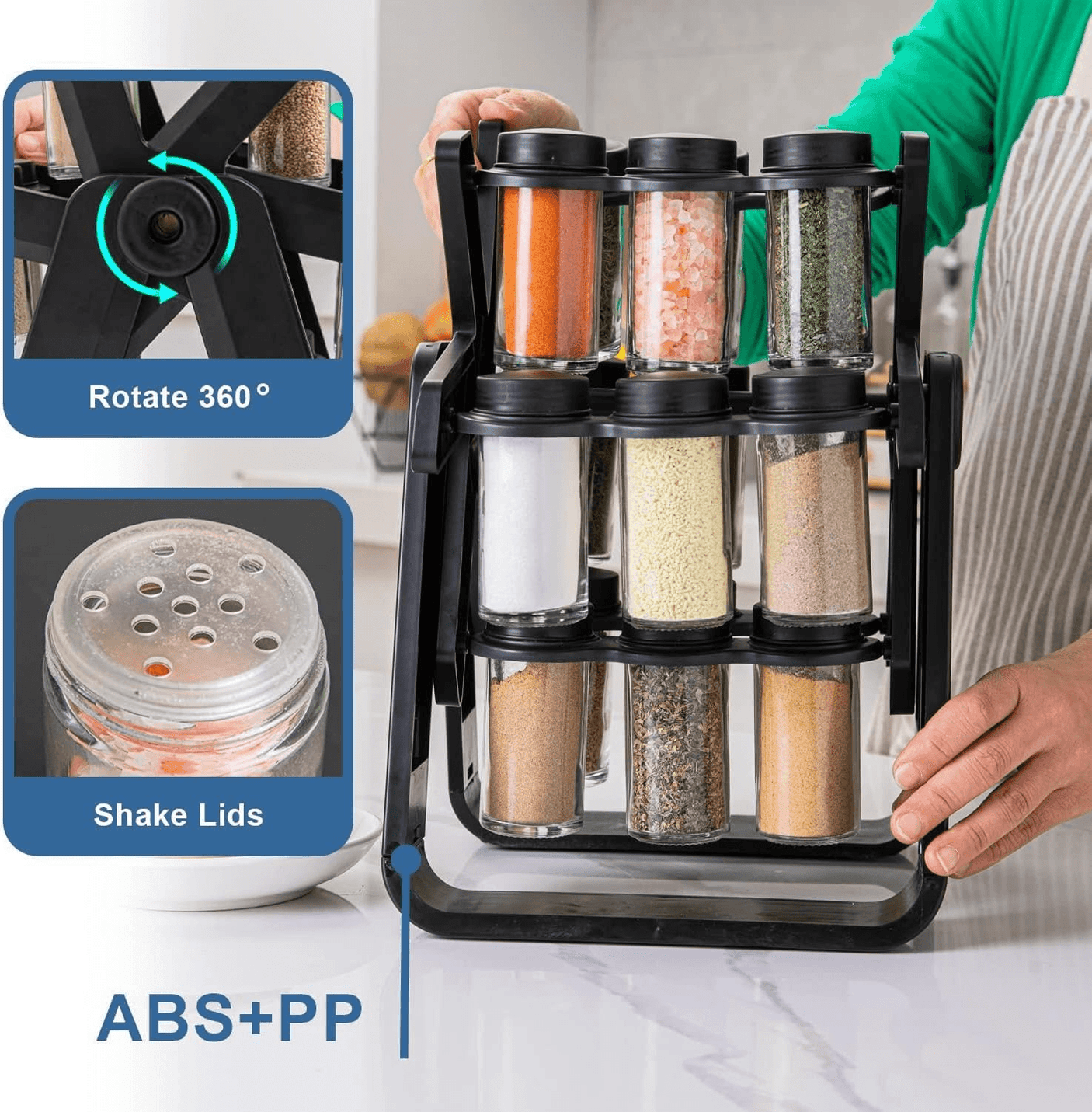 Convenient 18 Jar Rotating Spice Rack Organizer