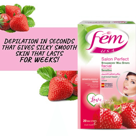 Fem USA Facial Strawberry Wax Strips For Sensitive Skin - 20Pcs