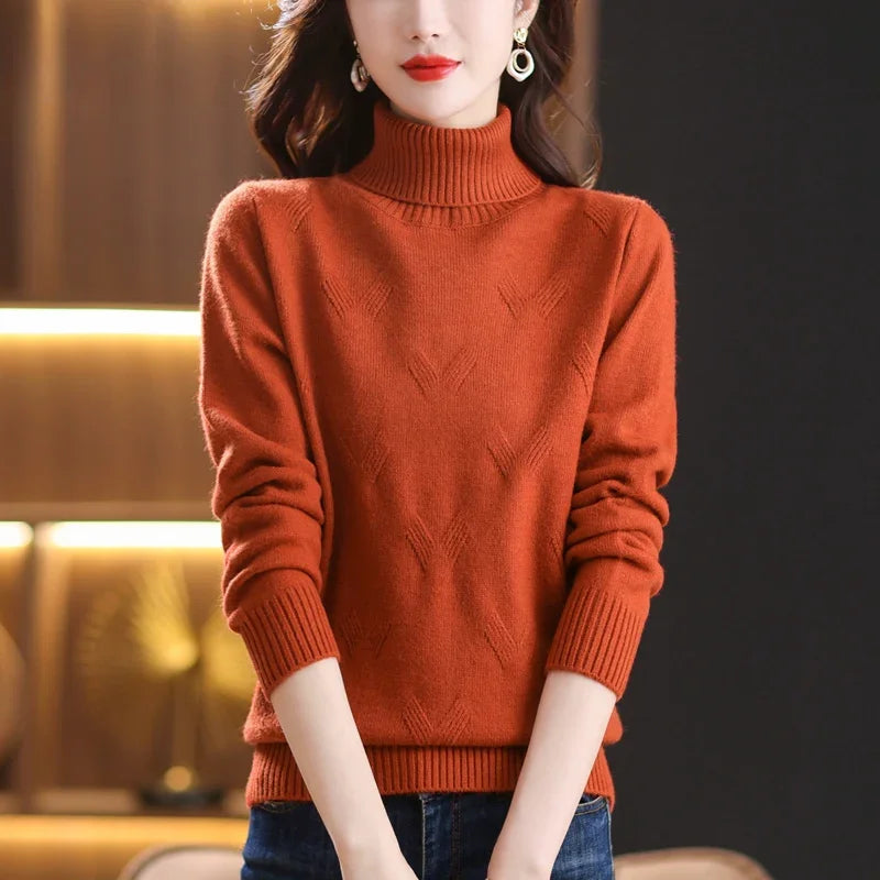 Women's Turtleneck Sweater with Subtle Diamond Knit