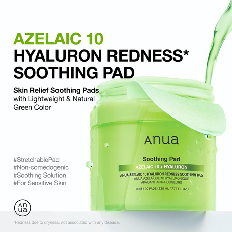 Anua Azelaic 10 Hyaluron Redness Soothing Pad - 90 Pads (230ml)