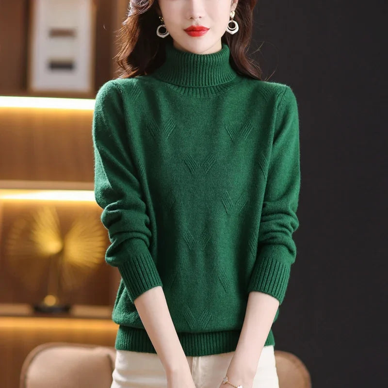 Women's Turtleneck Sweater with Subtle Diamond Knit