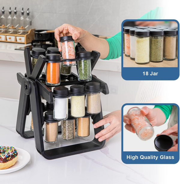 Convenient 18 Jar Rotating Spice Rack Organizer