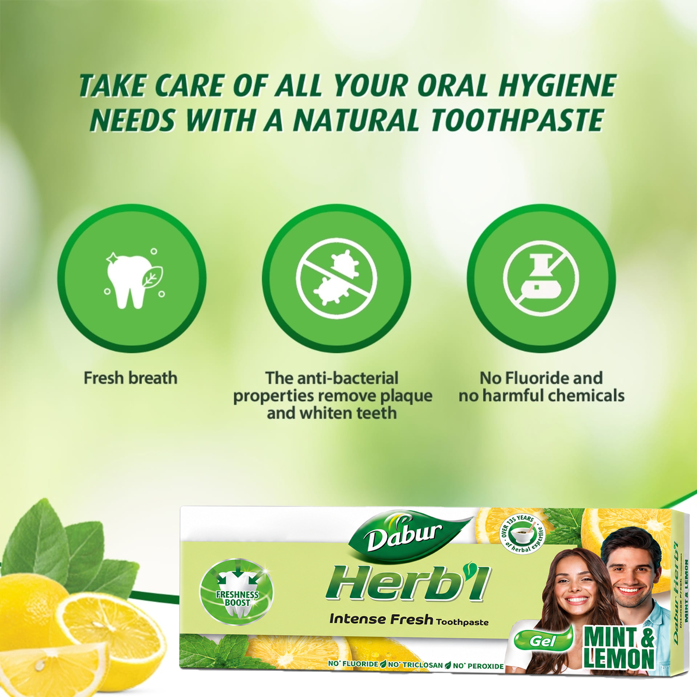 Dabur Herbal Intense Fresh Mint & Lemon Toothpaste - 150g