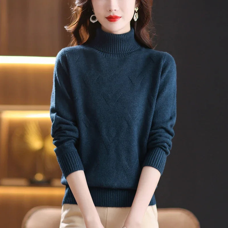 Women's Turtleneck Sweater with Subtle Diamond Knit
