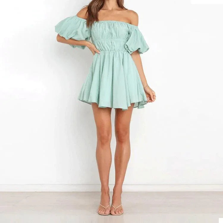 Blush Breeze Off-Shoulder Ruffle Dress