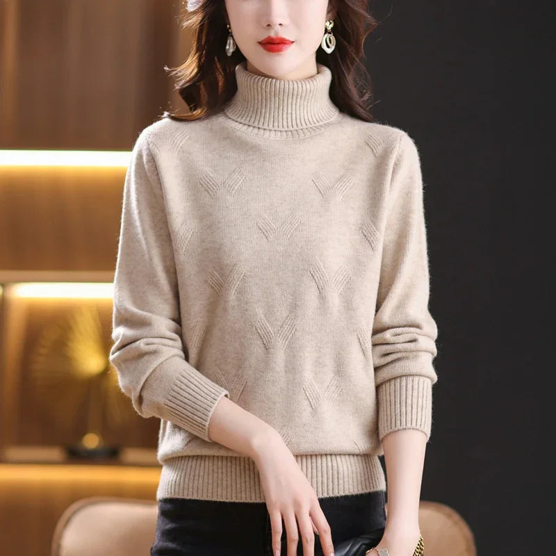 Women's Turtleneck Sweater with Subtle Diamond Knit