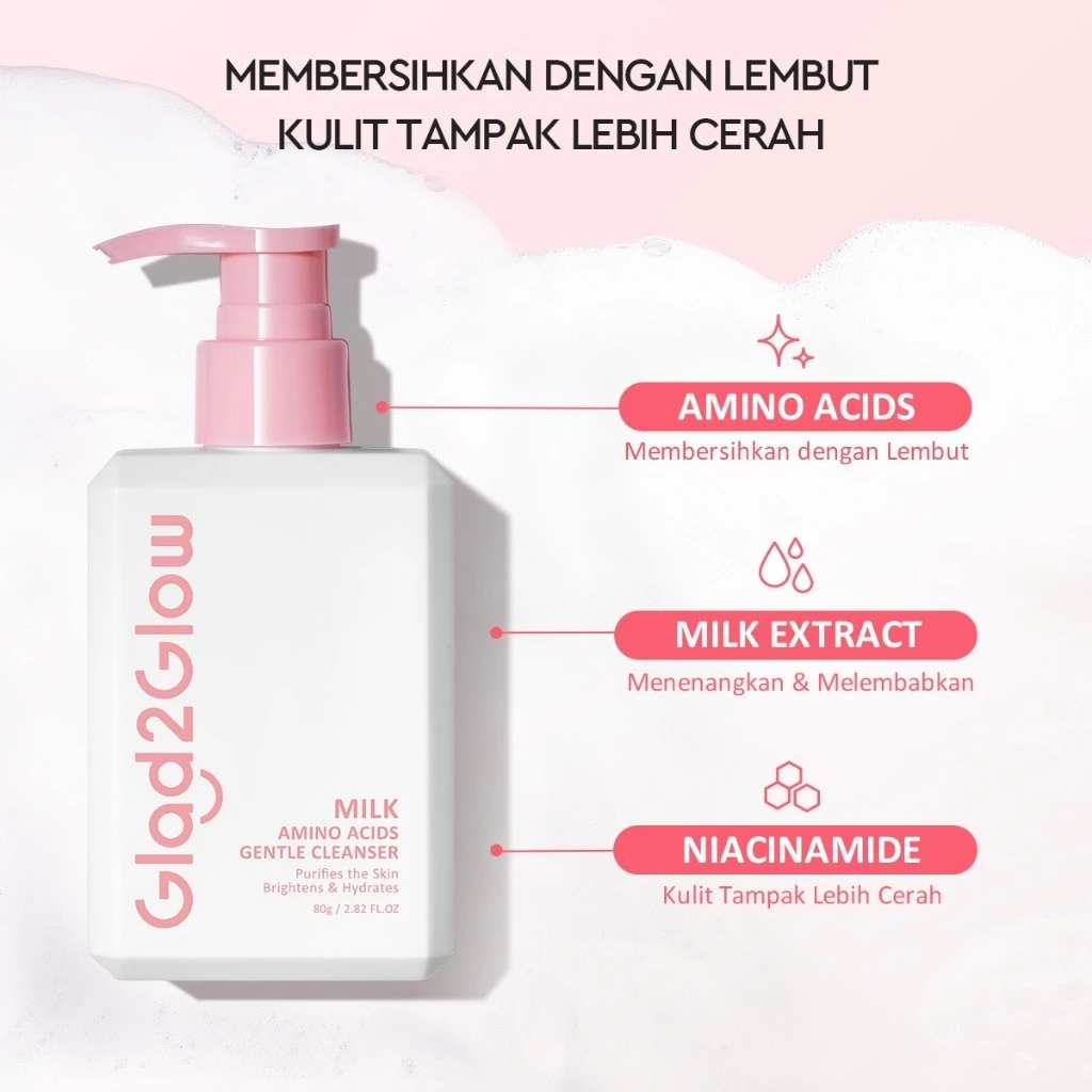 Glad2Glow Milk Amino Acids Brightening Cleanser Facial Wash - 80g