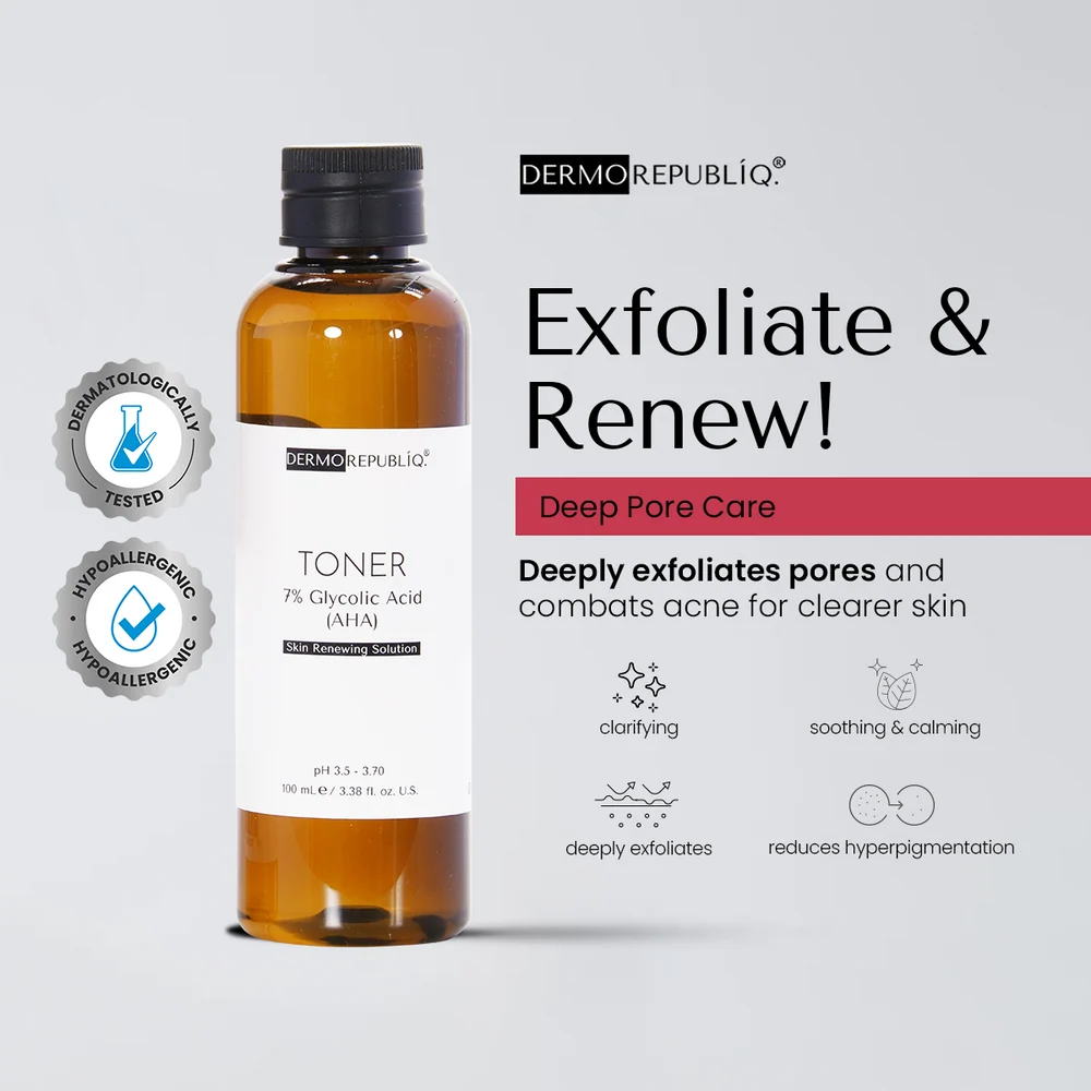 Dermorepubliq 7% Glycolic Acid (AHA) Skin Renewing Toner - 100ml