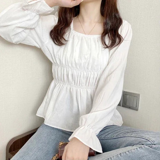 Women's Croptop Vintage Retro Square Shirring Blouse Dress