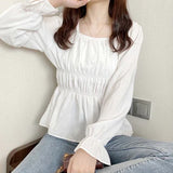 Women's Croptop Vintage Retro Square Shirring Blouse Dress