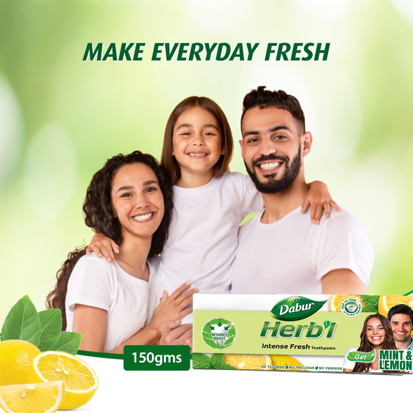 Dabur Herbal Intense Fresh Mint & Lemon Toothpaste - 150g