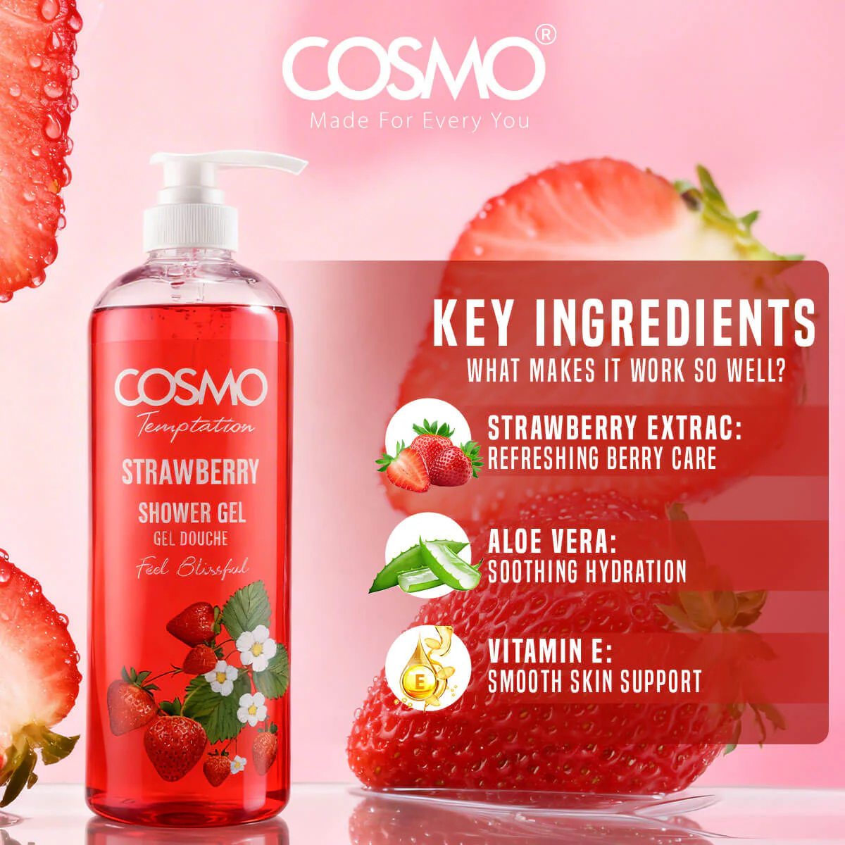 Cosmo Temptation Strawberry Shower Gel - 1000ml