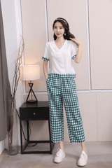 طقم بيجامات نسائية كاجوال على الطراز الكوري مكون من قطعتين - 9037#