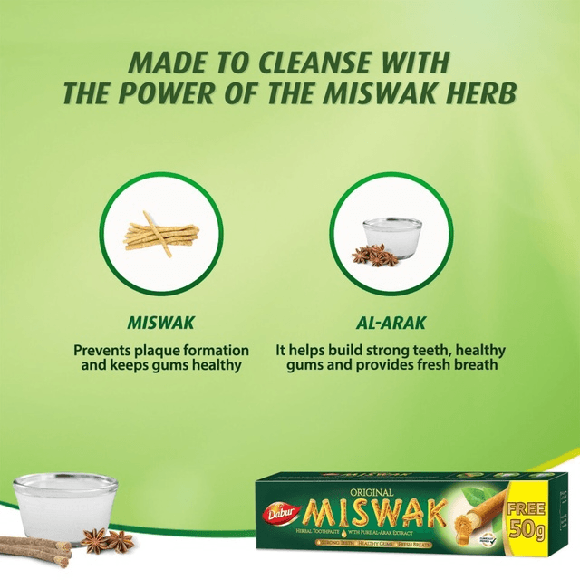 Dabur Original Miswak Herbal Toothpaste - 120g+50g