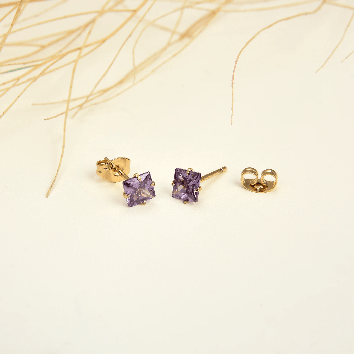 Golden Stainless Steel Stud Earings - 097
