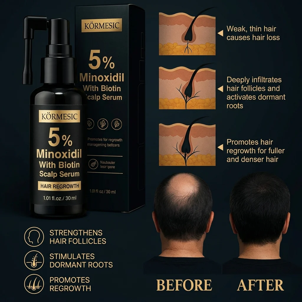 Kormesic 5% Minoxidil With Biotin Hair Regrowth Serum - 30ml