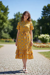 Women's Trendy Belted A-Line Midi Dress