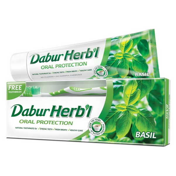 Dabur Herbal Basil Oral Protection Toothpaste With Tooth Brush Free - 150g