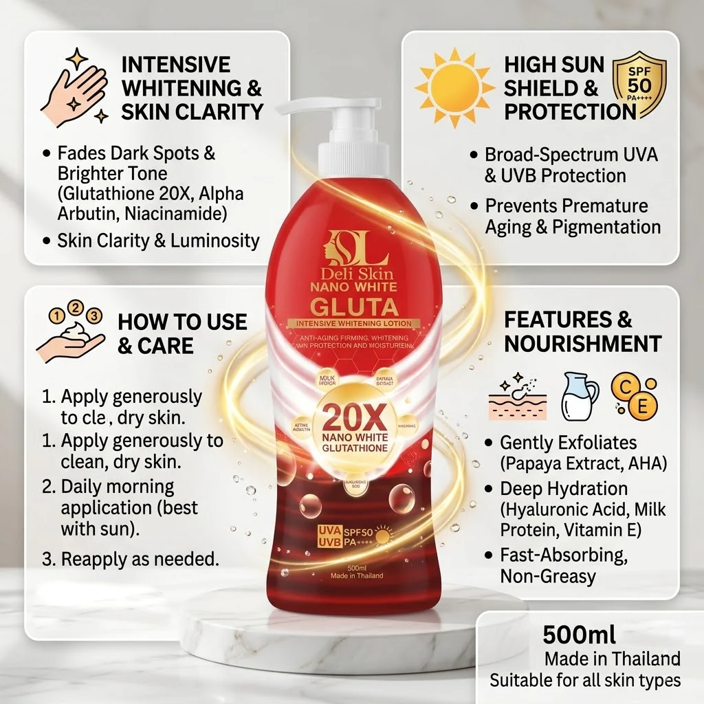 Deli Skin 20X Nano White Gluta Intensive Brightening Lotion - 500ml