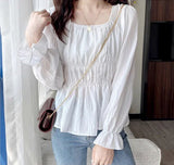 Women's Croptop Vintage Retro Square Shirring Blouse Dress