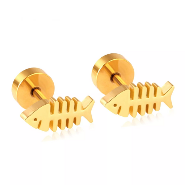 Golden Stainless Steel Stud Earings - 081